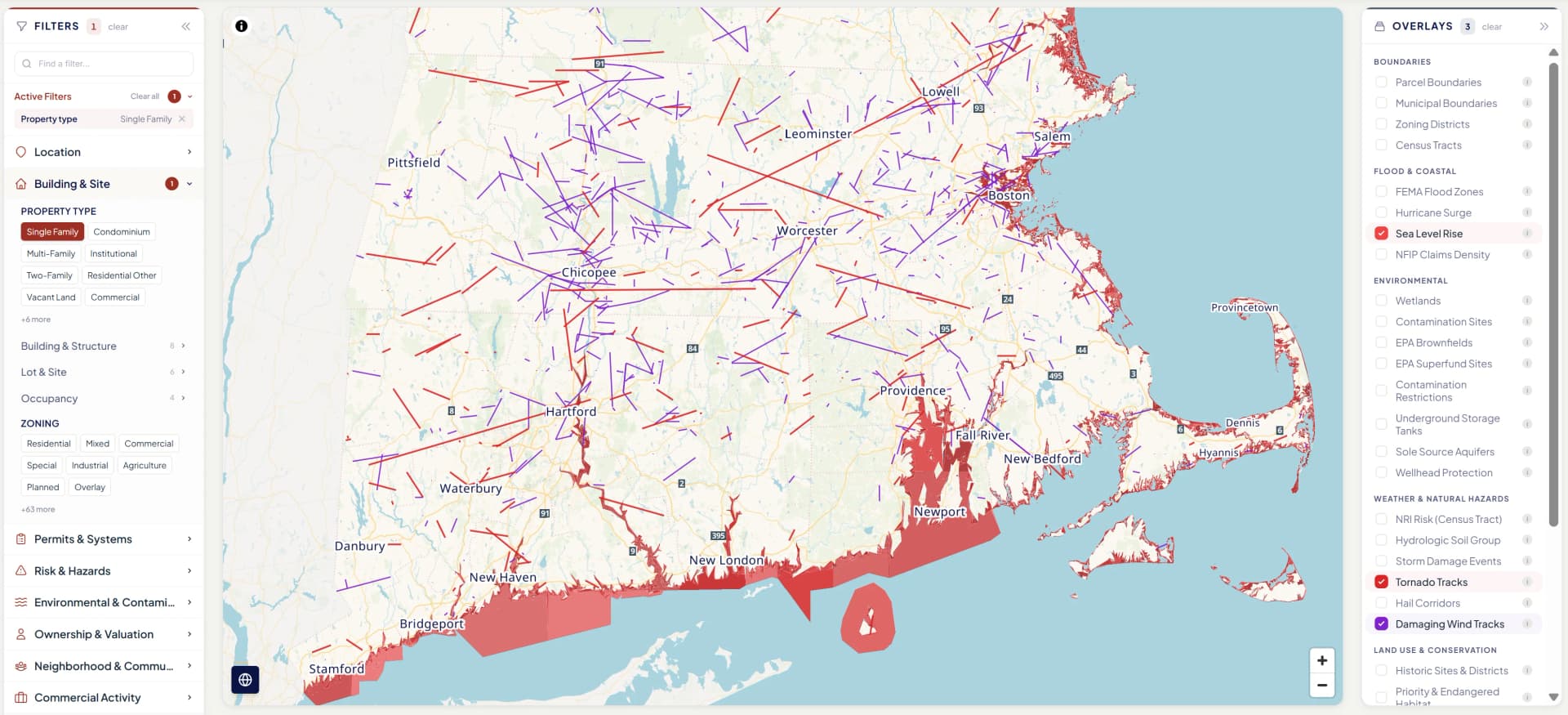 NE Provenance portfolio view showing property data at regional scale